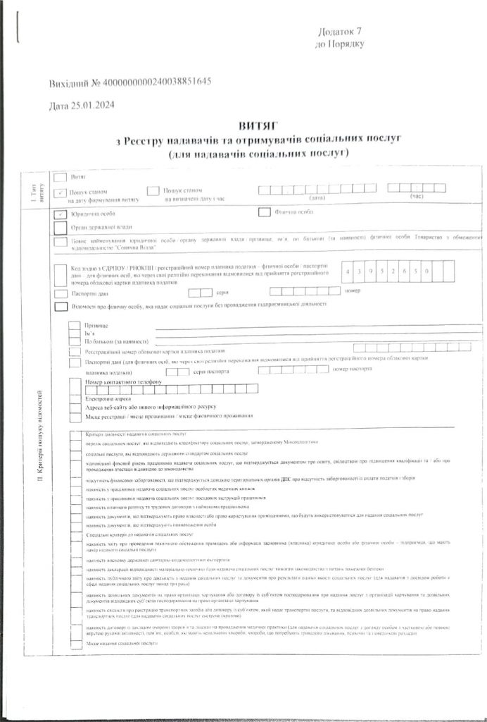 витяг, сертификат, Киев, лицензия, социальные услуги